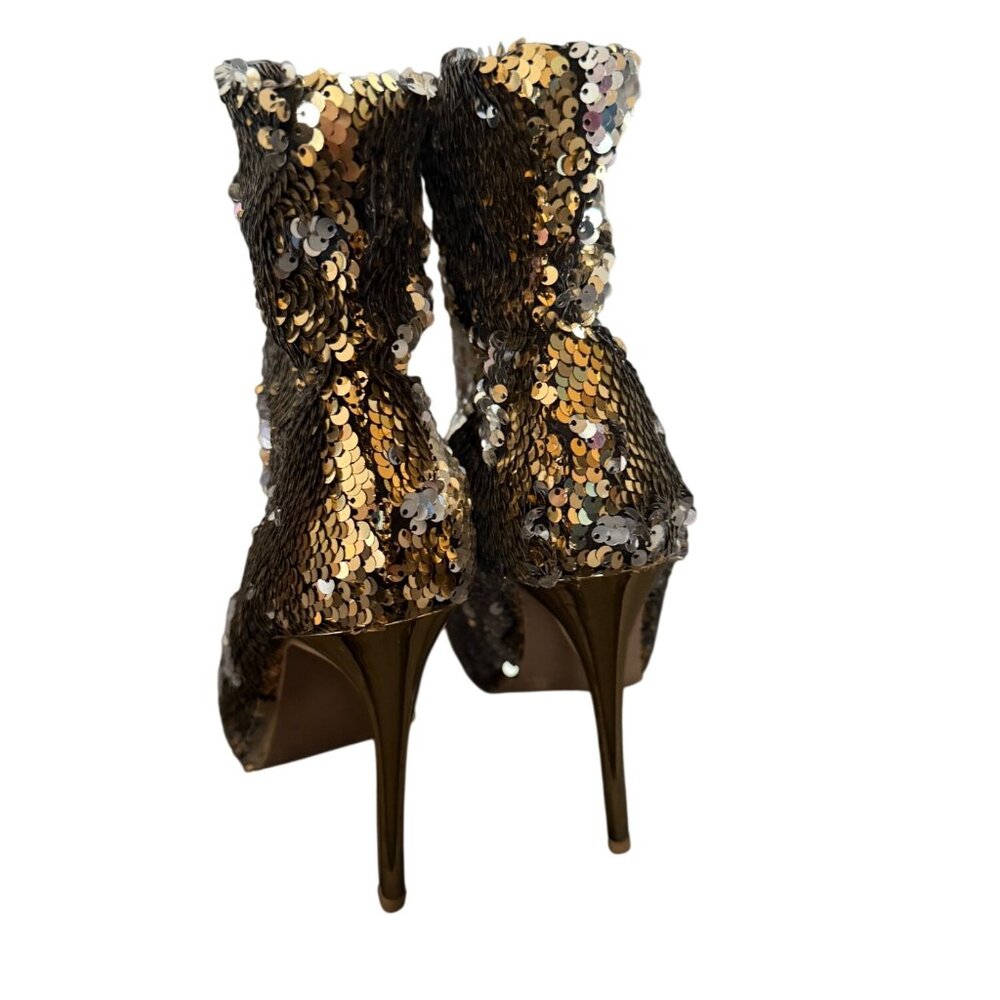 Sequin High Heel Stiletto Ankle Boots In Gold & Silver Size 6.5 - Picture 4 of 5